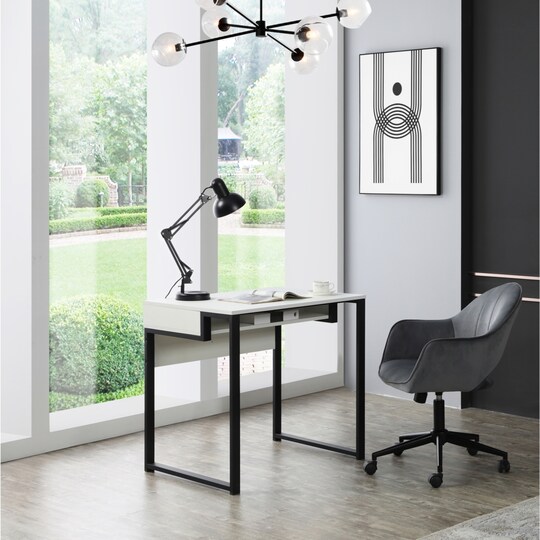 Loft Lyfe; Loft Lyfe Arham Desk-Open Front Storage-Open Back Storage-Geometric Frame Design; Category:Desks; Image:1